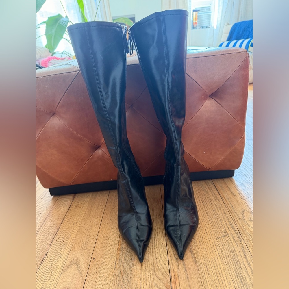 Zara Women's Tall Pointed-Toe Leather Boots - Black